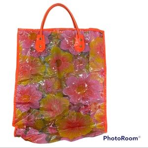Vintage Orange and Pink Floral Vinyl Tote Bag